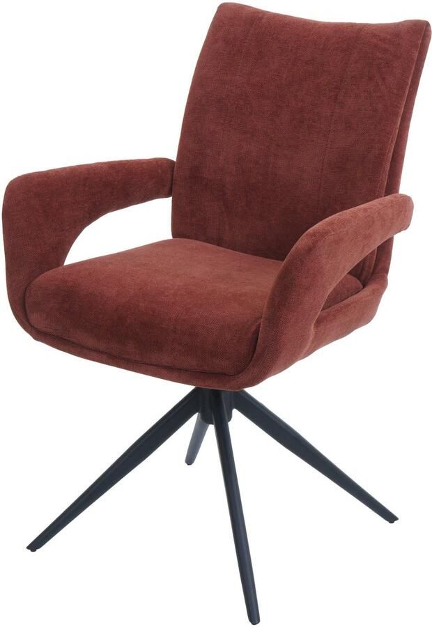 MCW Eetkamerstoel -O78 keukenstoel draaibaar met automatische terugkeer stof textiel chenille (310 g m²) Öko-Tex ~ roodbruin
