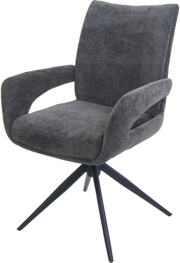 MCW Eetkamerstoel -O78 keukenstoel draaibaar met automatische terugkeer stof textiel chenille (310 g m²) Öko-Tex ~ donkergrijs