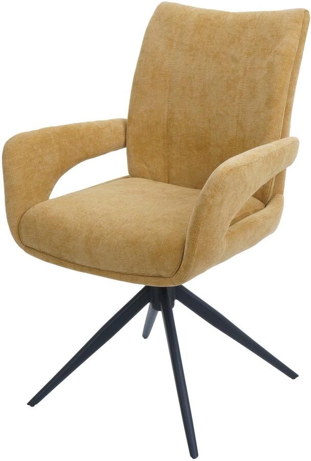 MCW Eetkamerstoel -O78 keukenstoel draaibaar met automatische terugkeer stof textiel chenille (310 g m²) Öko-Tex ~ mosterdgeel