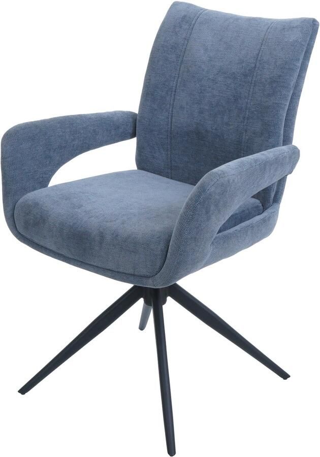 MCW Eetkamerstoel -O78 keukenstoel draaibaar met automatische terugkeer stof textiel chenille (310 g m²) Öko-Tex ~ grijsblauw