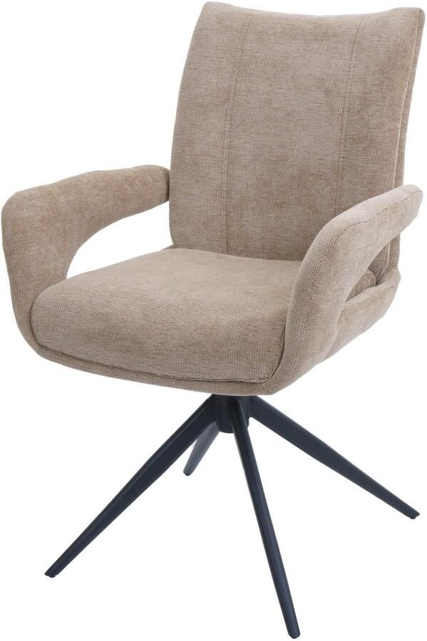 MCW Eetkamerstoel -O78 keukenstoel draaibaar met automatische terugkeer stof textiel chenille (310 g m²) Öko-Tex ~ lichtbruin