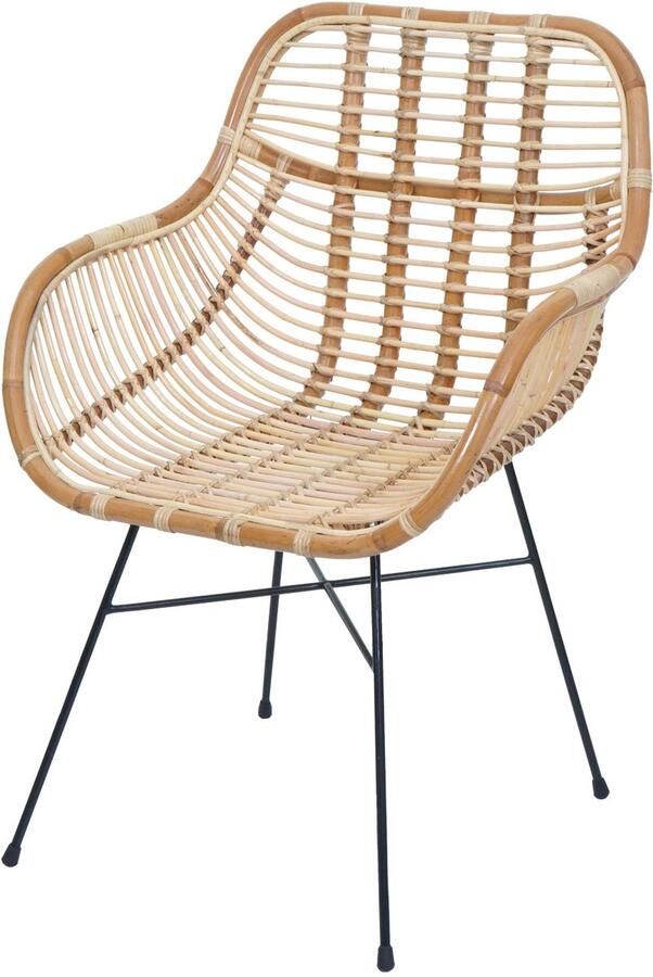 MCW Eetkamerstoel -P17 keukenstoel rieten stoel rotanstoel stoel Kubu rotan metaal ~ bekleding crème