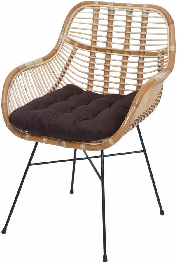 MCW Eetkamerstoel -P17 keukenstoel rieten stoel rotanstoel stoel Kubu rotan metaal ~ bruine bekleding