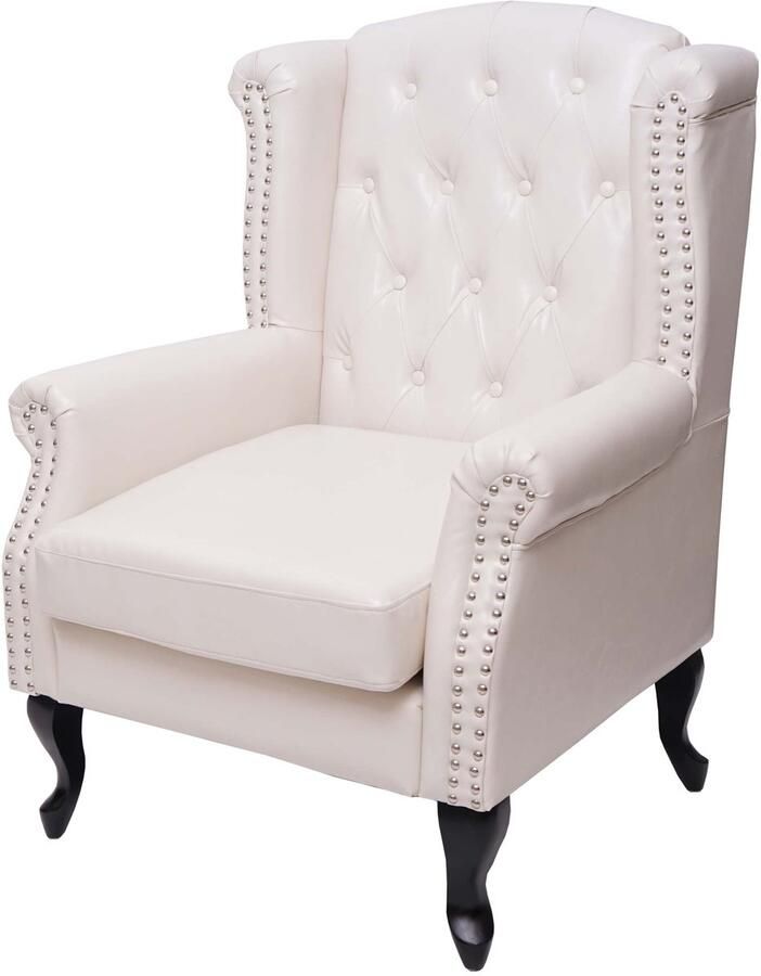 MCW Fauteuil relaxfauteuil clubfauteuil wingfauteuil Chesterfield kunstleer ~ crème-wit zonder voetenbankje