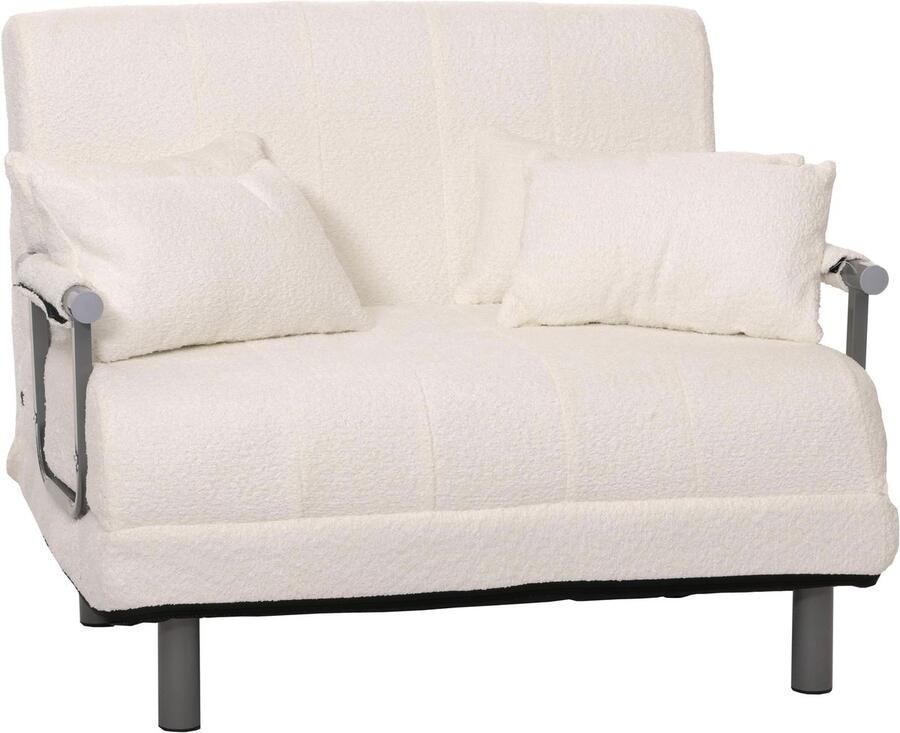 MCW Fauteuilbed -K29 opklapbare fauteuil slaapbank logeerbed ligoppervlak 190x100cm stof bouclé (500g m²) ~ crème