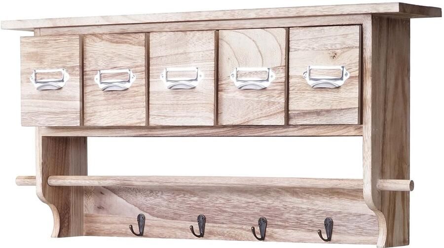 MCW Garderobe -C49 wandkapstok vintage met 5 laden 32x65x13cm ~ natuur