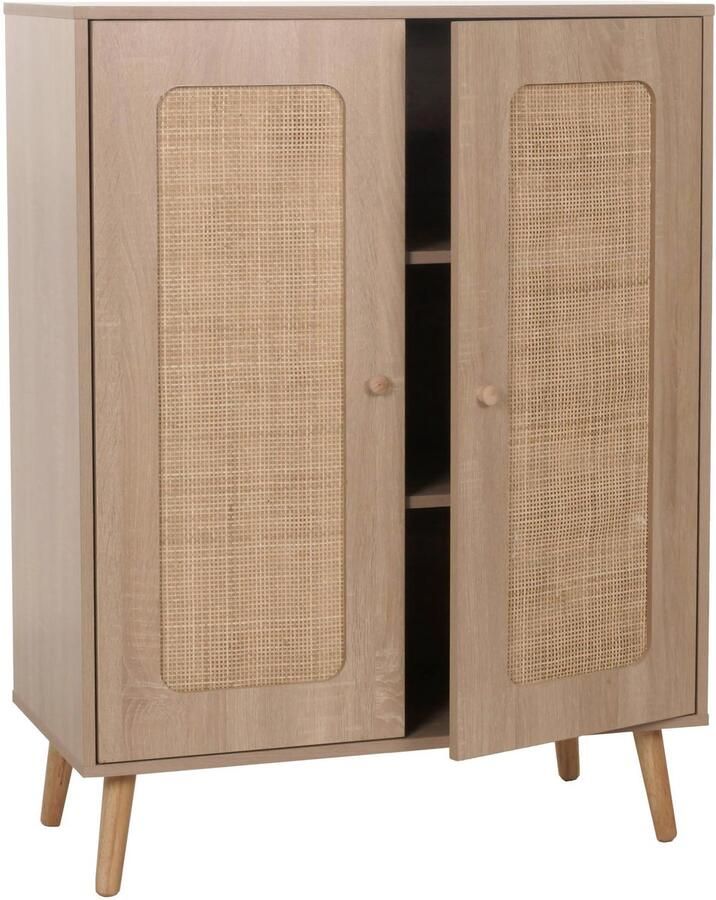 MCW Highboard -M38 ladekast dressoir opbergvakken Kubu rotan hout 106x80x41cm eiken-look