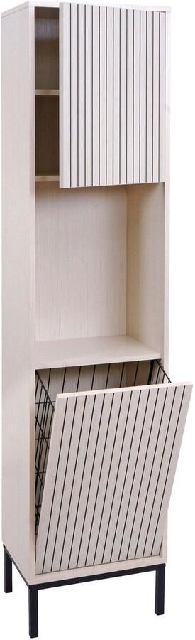 MCW Hoge kast -O42 badkamerkast Badkamerrek Badkamer Kastvakken Wasmand MDF Melamine 174x39x30cm ~ Houtlook beige