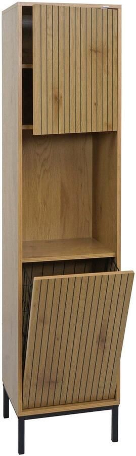 MCW Hoge kast -O42 badkamerkast Badkamerrek Badkamerkastjes Wasmand MDF Melamine 174x39x30cm ~ Houtlook licht