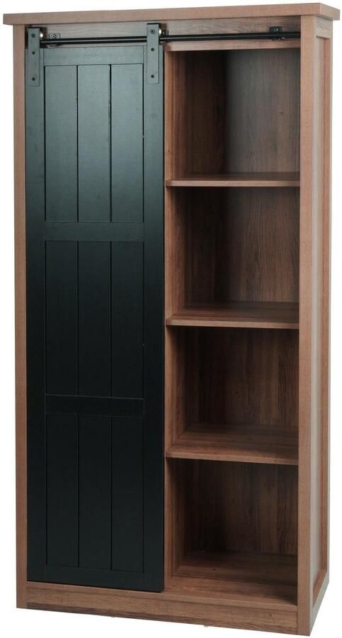 MCW Kast -K75 ladekast highboard schuifdeur 8 opbergvakken hout-look industrieel metaal 163x76x38cm ~ bruin