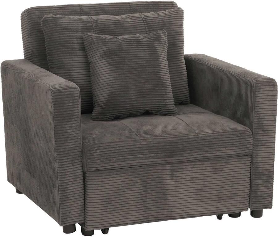 MCW -L90 fauteuil bed opklapbare fauteuil logeerbed ligvlak 200x100cm stof textiel koord ~ donkergrijs