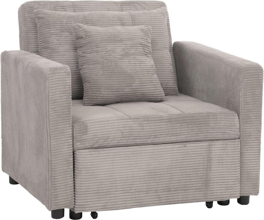 MCW -L90 fauteuil bed opklapbare fauteuil logeerbed ligvlak 200x100cm stof textiel koord ~ lichtgrijs