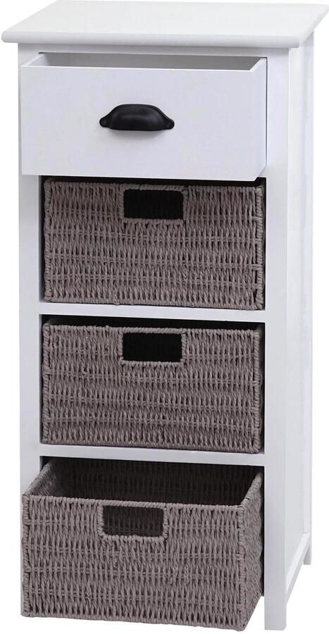 MCW Ladekast -K84 met manden ladekast hout 83x40x29cm ~ wit manden grijs