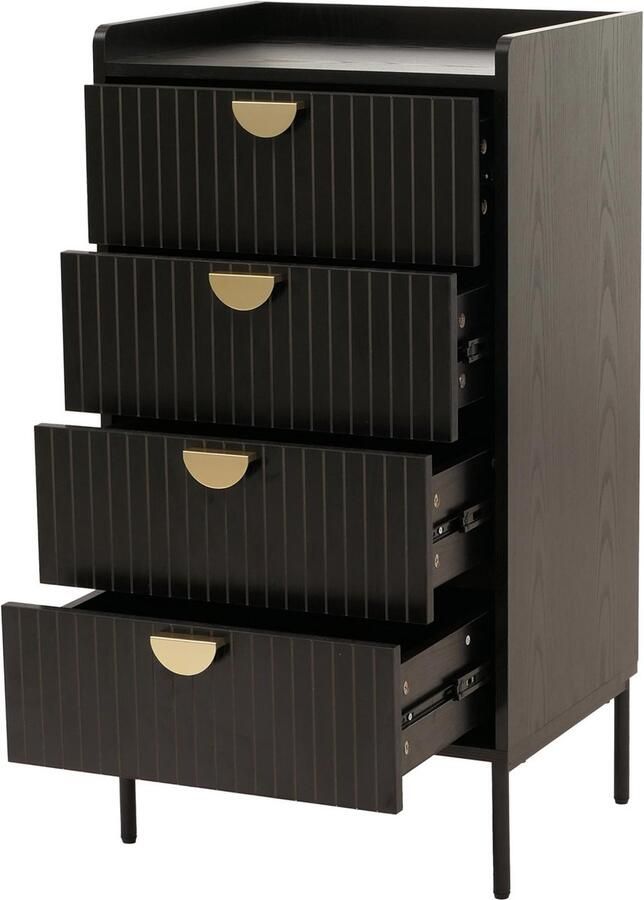 MCW Ladekast -O39 highboard kast 4 laden melamine MDF 95x50x42cm ~ hout look zwart