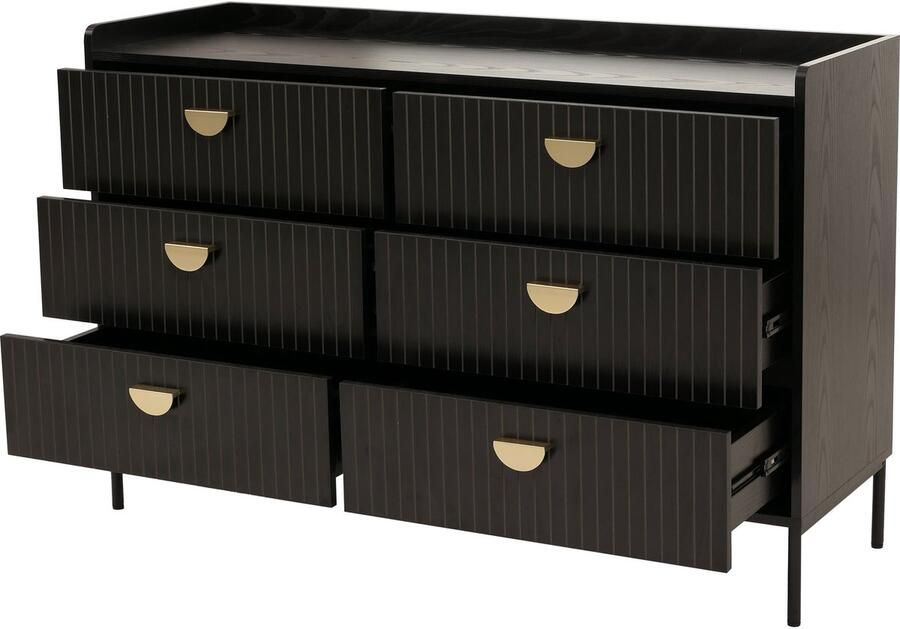 MCW Ladekast -O39 hoge kast 6 laden melamine MDF 80x120x44cm ~ houtlook zwart