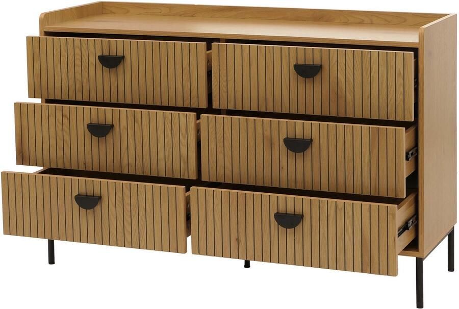 MCW Ladekast -O39 hoge kast 6 laden melamine MDF 80x120x44cm ~ naturel