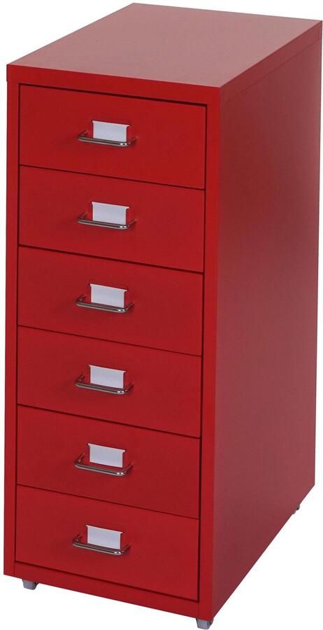 MCW Trolley kast Boston T851 stalen ladekast 69x28x41cm 6 laden ~ rood