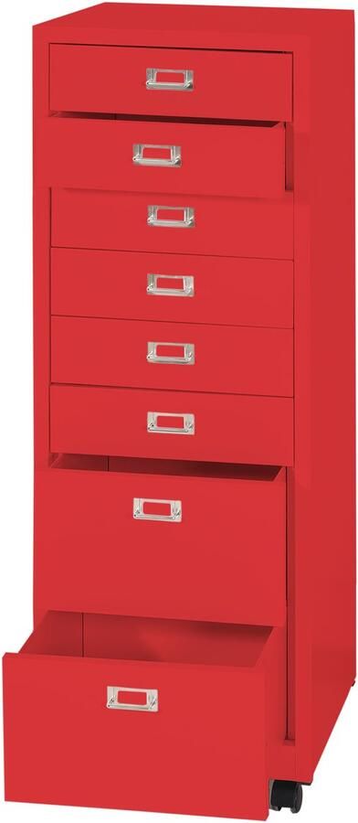 MCW Verrijdbare ladekast -L49 stalen ladekast archiefkast metaal 115x40x41cm 8 laden ~ rood