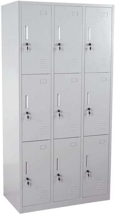 MCW Locker Boston T829 lockerkast kluisje metaal 9 vakken ~ grijs