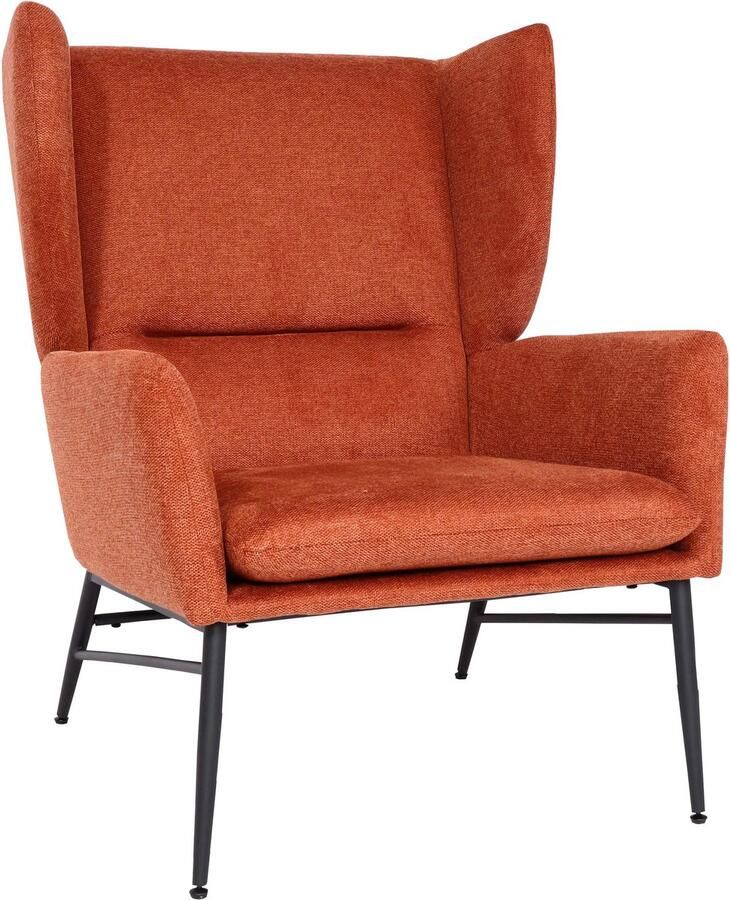 MCW Lounge fauteuil -L62 wing chair cocktail fauteuil gestoffeerde fauteuil stof textiel metaal ~ terracotta-bruin