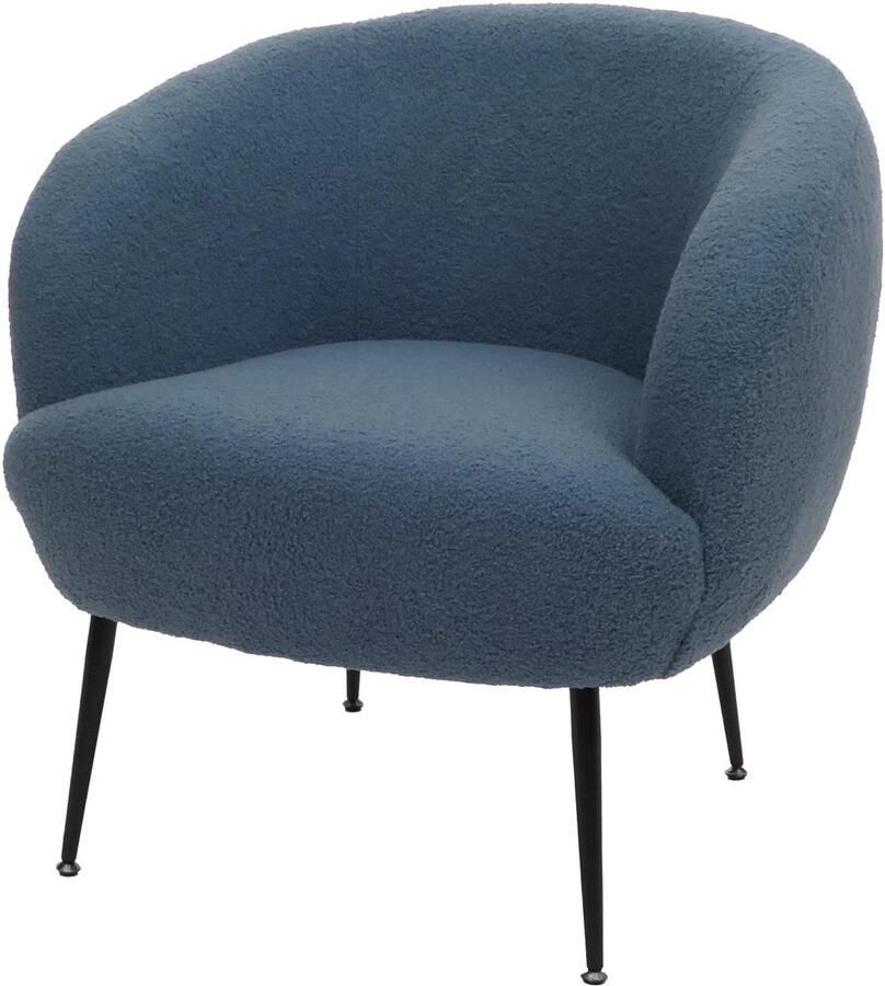 MCW Lounge fauteuil -O37 cocktail club fauteuil gestoffeerde fauteuil stof textiel bouclé (330g m²) metaal MVG ~ blauw