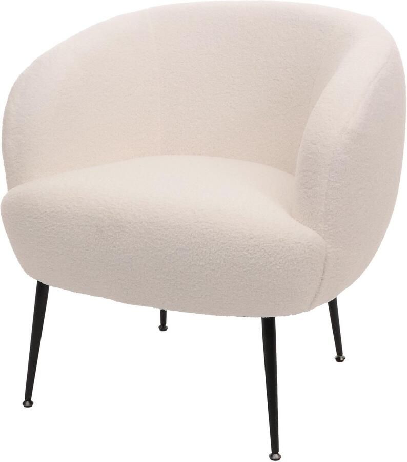 MCW Lounge fauteuil -O37 cocktail club fauteuil gestoffeerde fauteuil stof textiel bouclé (330g m²) metaal MVG ~ wit