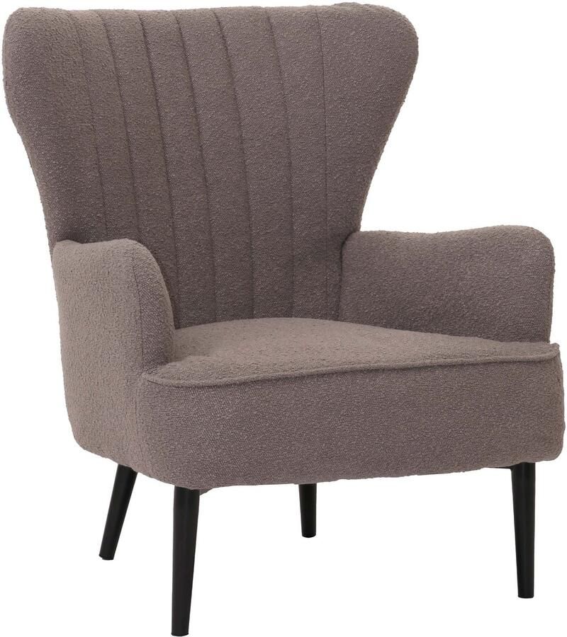 MCW Loungestoel -K37 cocktail oor fauteuil gestoffeerde stoel retro vintage stof bouclé (600g m²) Oeko-Tex ~ lichtgrijs