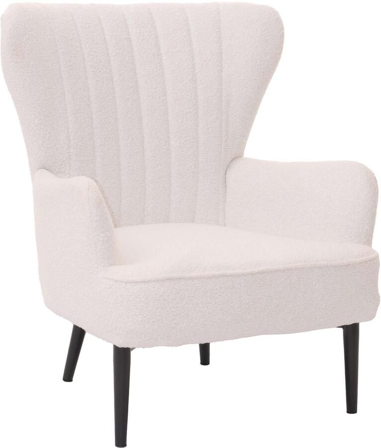 MCW Loungestoel -K37 cocktail oor fauteuil gestoffeerde stoel retro vintage stof bouclé (600g m²) Oeko-Tex ~ wit