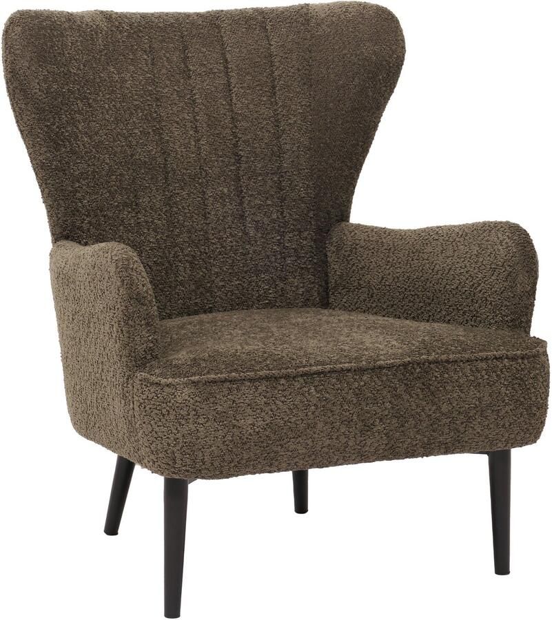 MCW Loungestoel -K37 cocktail oor fauteuil gestoffeerde stoel retro vintage stof chenille (500g m²) Oeko-Tex ~ groen-bruin
