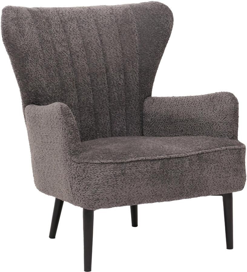 MCW Loungestoel -K37 cocktail oor fauteuil gestoffeerde stoel retro vintage stof chenille (500g m²) Oeko-Tex ~ donkergrijs