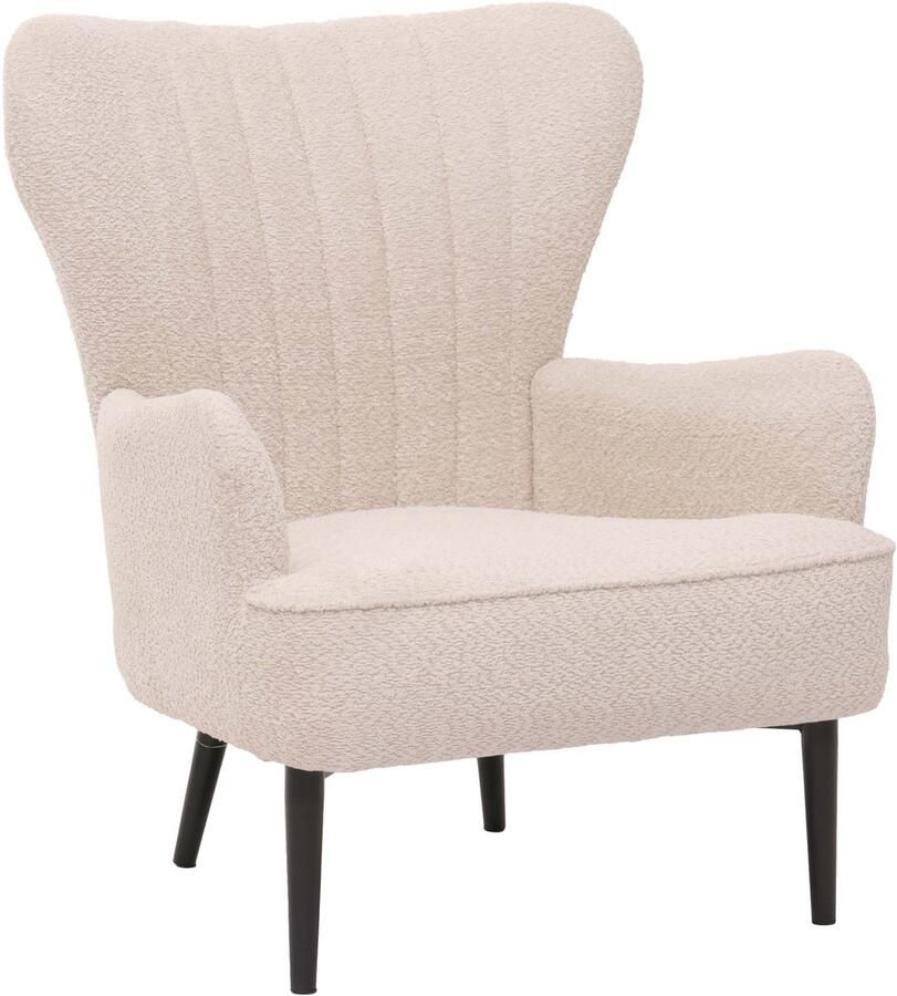 MCW Loungestoel -K37 cocktail oor fauteuil gestoffeerde stoel retro vintage stof chenille (500g m²) Oeko-Tex ~ crème-beige