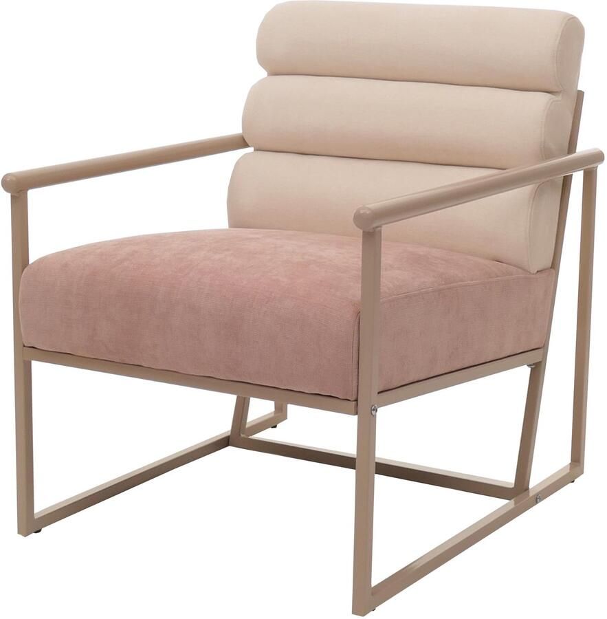 MCW Loungestoel -O38 cocktail gestoffeerde clubfauteuil stof textiel (420 g m²) metaal MVG ~ beige roze bekleding