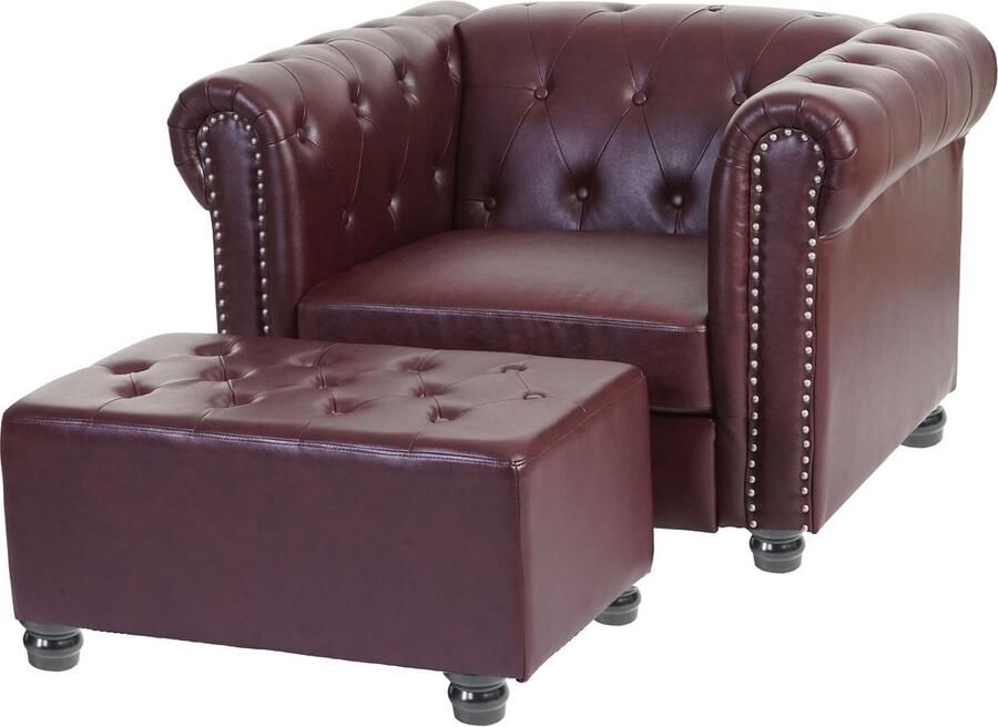 MCW Luxe voetenbank Chesterfield 41x75x46cm kunstleer ~ ronde poten roodbruin