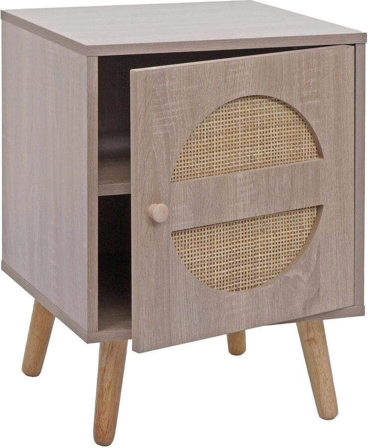 MCW Nachtkastje -M35 salontafel bijzettafel opbergvakken Kubu rotan hout melamine eiken-look 56x40x40cm