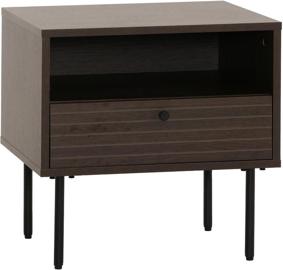 MCW Nachtkastje -N78 nachtkastje lade Scandinavische stijl metaal hout melamine MVG 50x40x50cm ~ donkerbruin