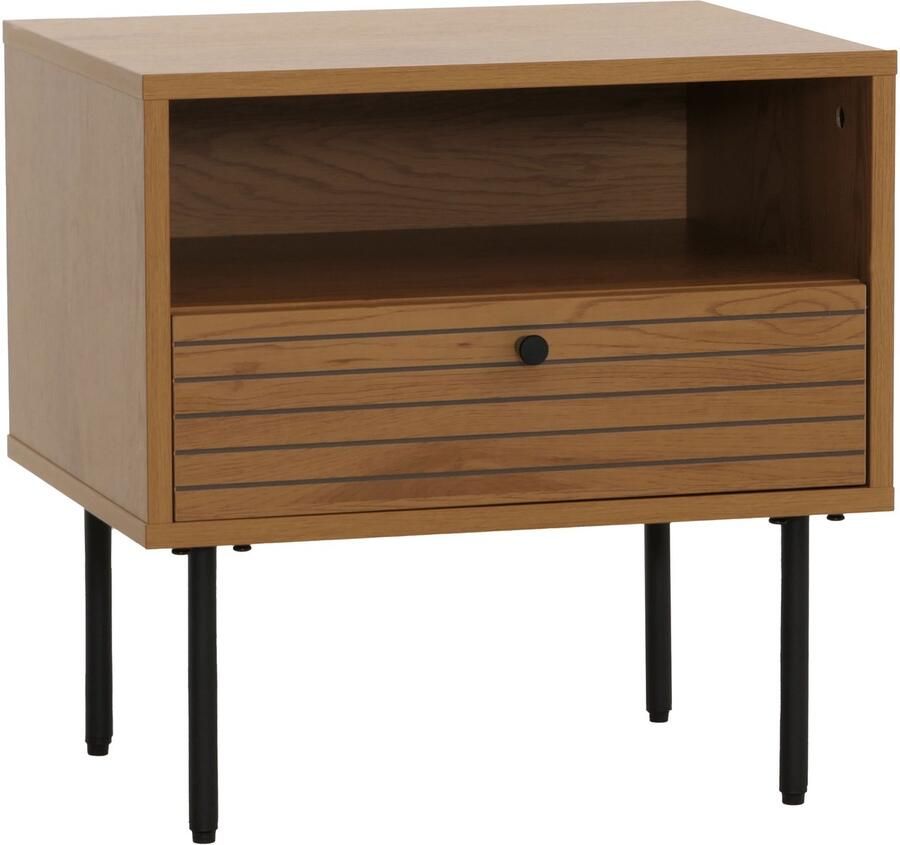 MCW Nachtkastje -N78 nachtkastje lade Scandinavische stijl metaal hout melamine MVG 50x40x50cm ~ naturel