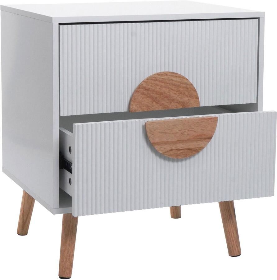 MCW Nachtkastje -N89 ladekast bijzettafel nachtkastje 3D design lade melamine hout 55x48x41cm ~ wit