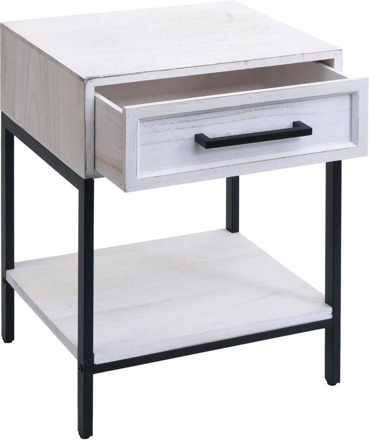 MCW Nachtkastje -N91 bijzettafeltje nachtkastje kastje lade shabby-look paulownia hout 59x43x36cm ~ wit