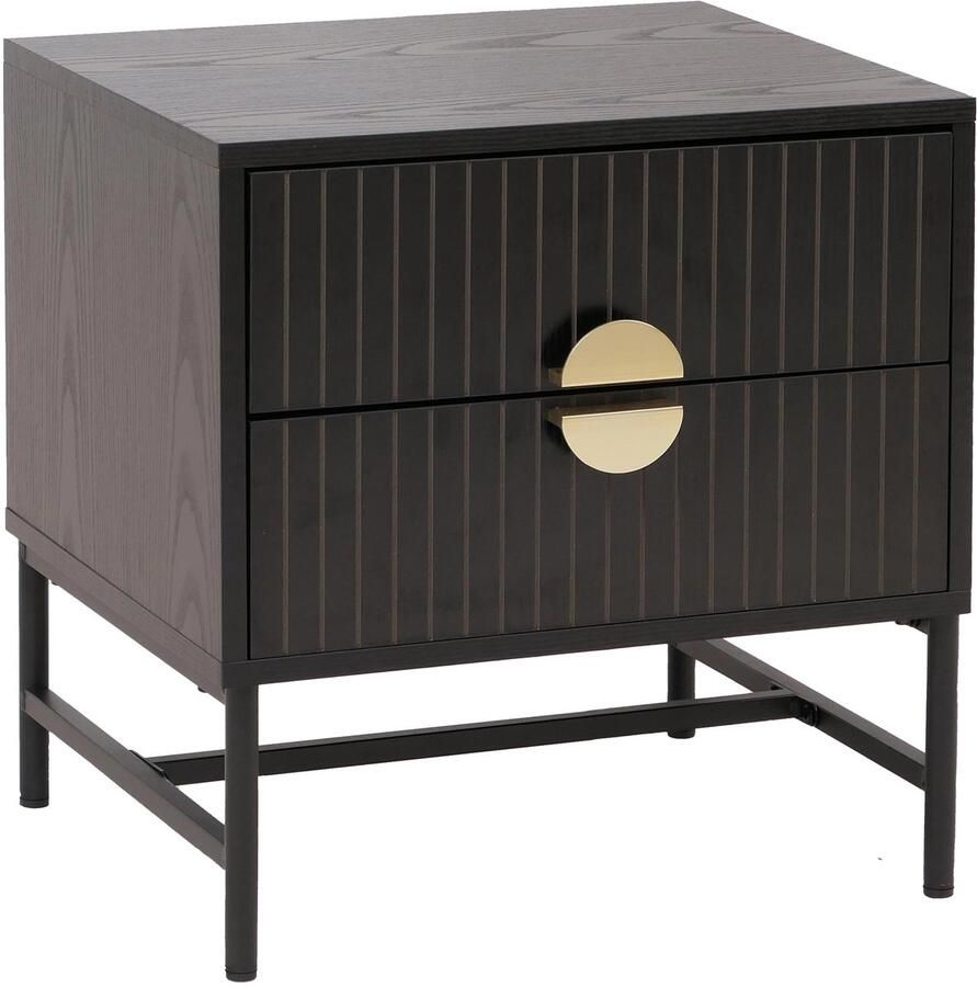 MCW Nachtkastje -O39 bijzettafel Nachtkastje Kast lade Melamine MDF Metaal 50x48x39cm ~ Houtlook zwart