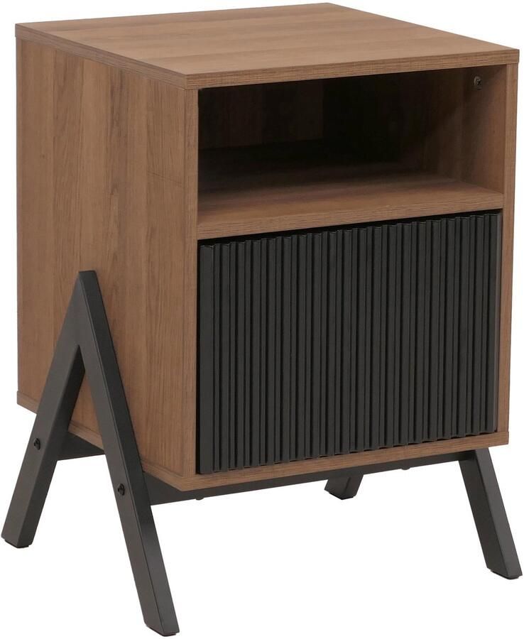 MCW Nachtkastje -O40 commode bijzettafel nachtkastje kast lade MDF metaal melamine 59x40x40cm ~ naturel