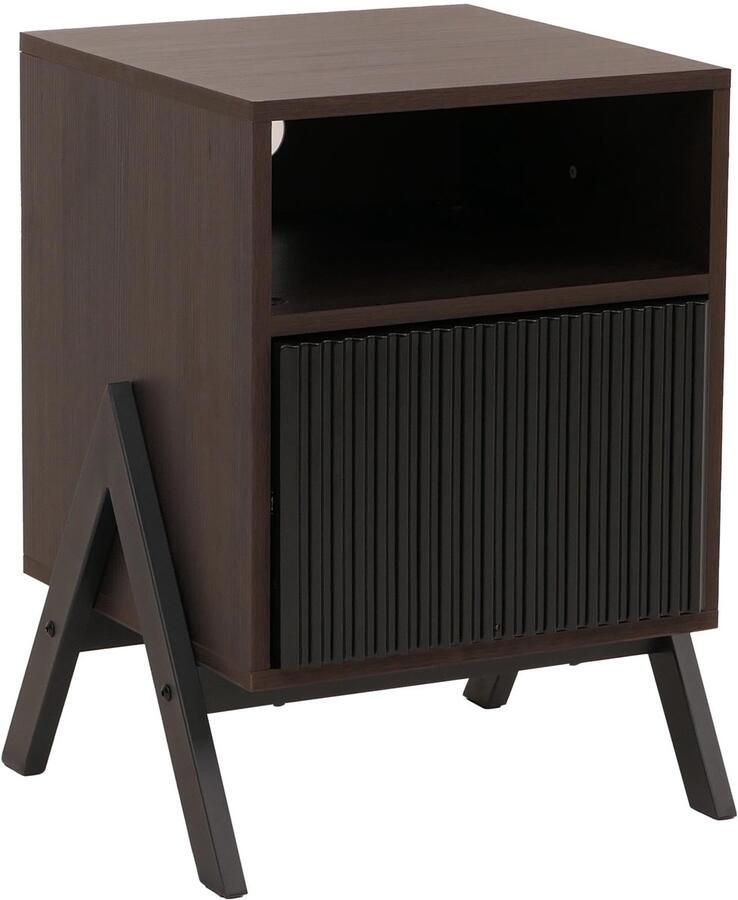 MCW Nachtkastje -O40 commode bijzettafel nachtkastje kast lade MDF metaal melamine 59x40x40cm ~ walnootlook