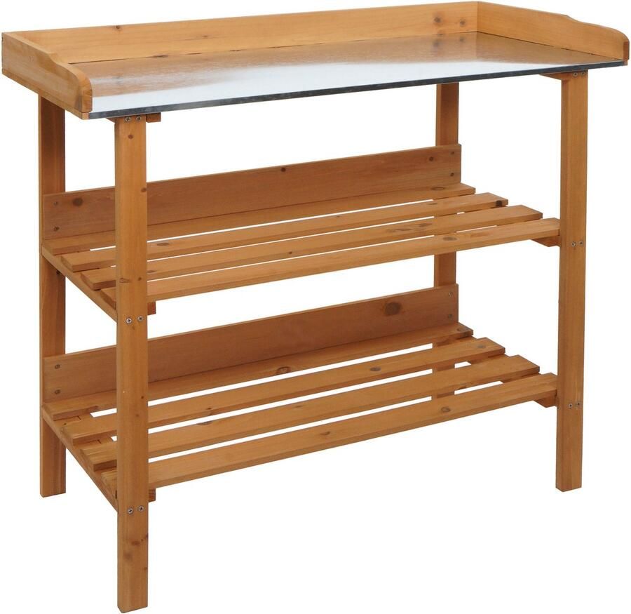 MCW Plantentafel -O14 tuintafel bloementafel plantenrek buitenhout spar MVG-gecertificeerd 86x92x41cm ~ natuur