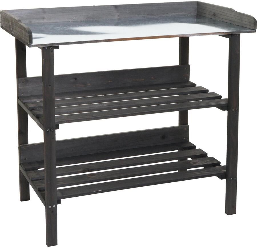 MCW Plantentafel -O14 tuintafel bloementafel plantenrek buitenhout spar MVG-gecertificeerd 86x92x41cm ~ antraciet