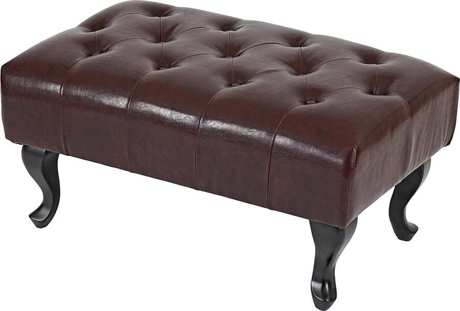 MCW Poef Chesterfield voetenbank voetensteun kruk kunstleer 39x77x47cm ~ antiek-bruin