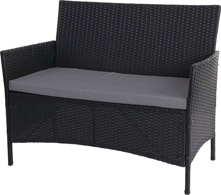 MCW Poly-rattan tuinbank Halden zitbank ~ antraciet kussens