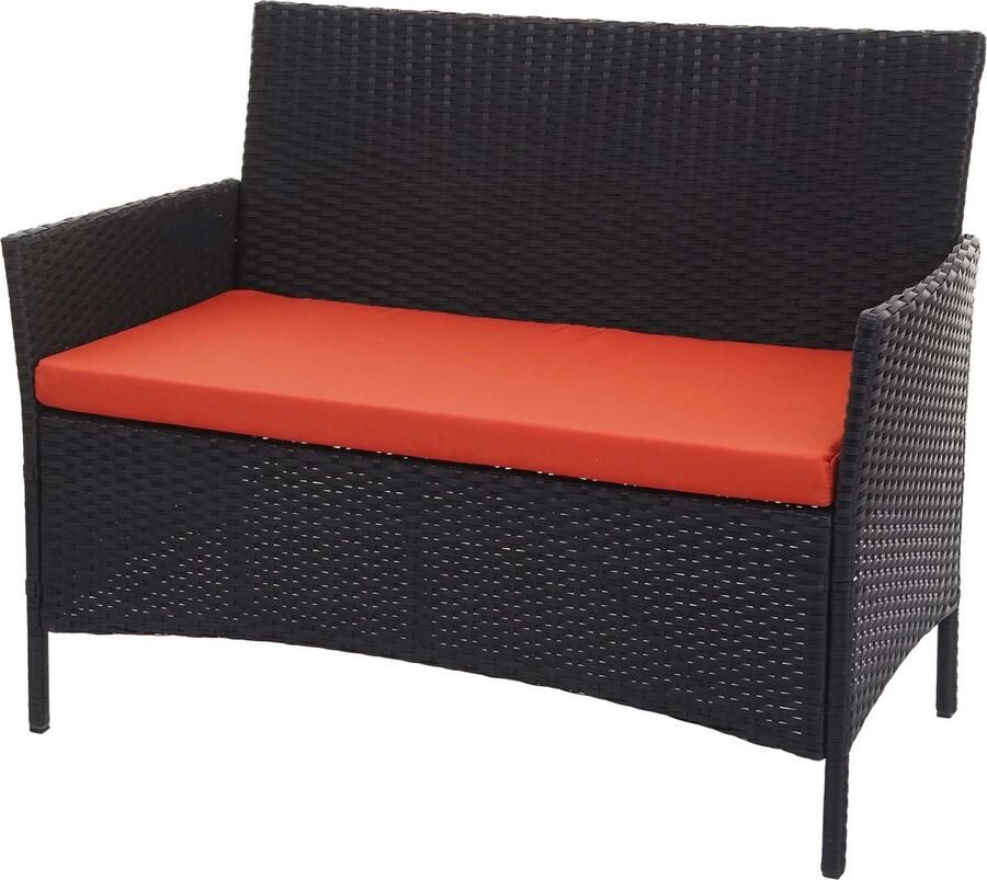 MCW Poly-rattan tuinbank Halden zitbank ~ zwart terracotta kussens