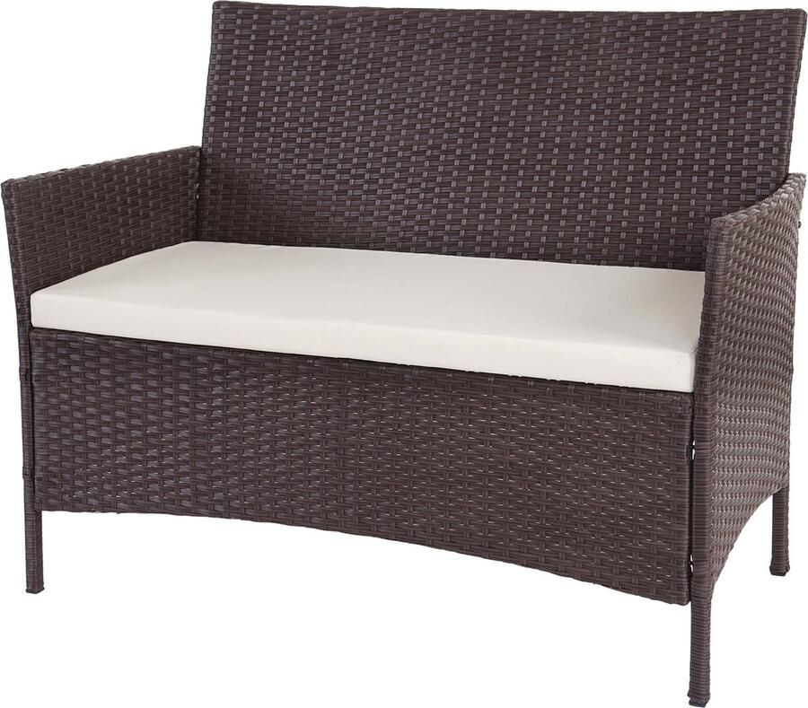 MCW Poly-rattan tuinbank Halden zitting ~ bruin-gemarmerd kussens crème