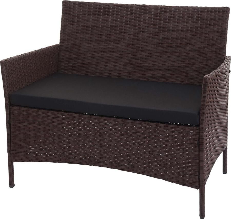 MCW Poly-rattan tuinbank Halden zitting ~ bruin-gemarmerd kussens zwart