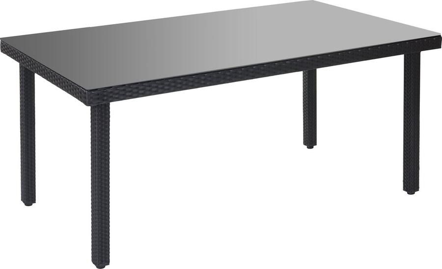 MCW Poly-rattan tuintafel Cava eettafel met glazen blad 160x90x74cm ~ antraciet