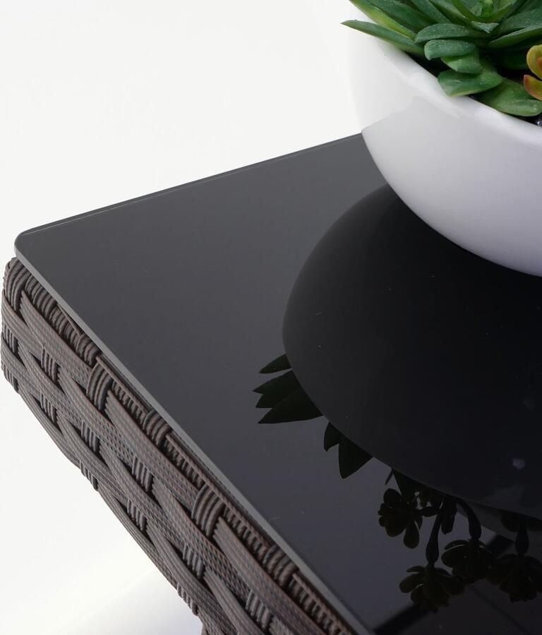 MCW Poly-rattan tuintafel Cava eettafel met glazen blad 160x90x74cm ~ bruin